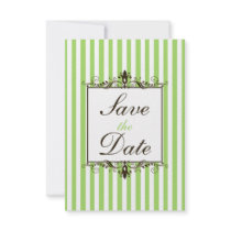 Apple Green, White, Brown Striped Save the Date