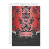 Apple Red & Black Damask Wedding Invitations