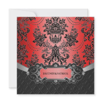 Apple Red & Black Damask Wedding Invitations