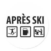 apres ski round stickers