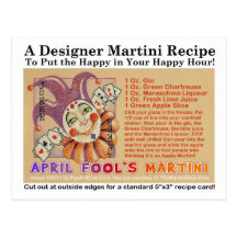 April Fool's Day Martini Recipe Card Postcard