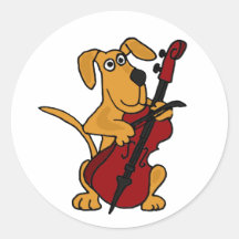 AQ- Brown Puppy Dog Playing the Cello Stickers