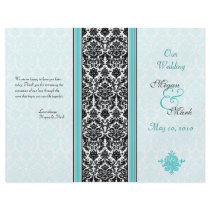 Aqua and Black Damask Wedding Program