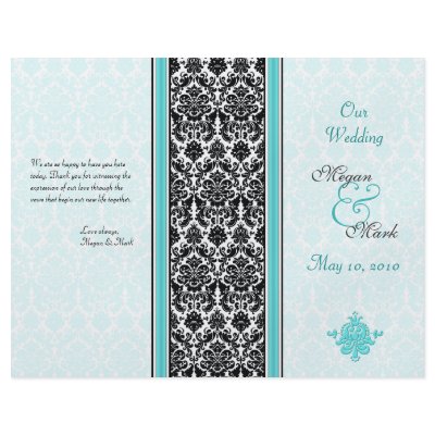 Aqua and Black Damask Wedding Program by wasootch
