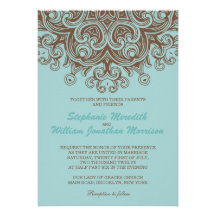 Aqua and Brown Wedding Invitation