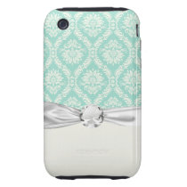 aqua and cream fleur elegant damask tough iphone 3 covers