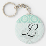 aqua and cream fleur elegant damask key chain