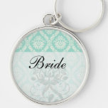 aqua and cream fleur elegant damask key chains