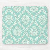 aqua and cream fleur elegant damask mouse pad