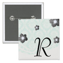 aqua and cream fleur elegant damask pinback button