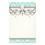 aqua and cream fleur elegant damask stationery paper