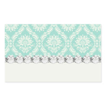 aqua and cream fleur elegant damask rectangular stickers