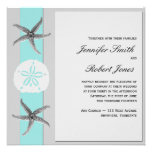 Aqua and Grey Band Starfish Wedding Personalized Announcement