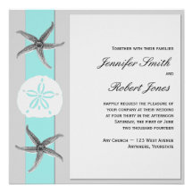 Aqua and Grey Band Starfish Wedding Personalized Announcement