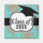 aqua and light brown formal damask fridge magnets
