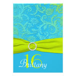 Aqua and Lime Damask Sweet Sixteen Birthday Invite