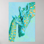 aqua and peach giraffes posters