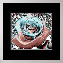 Aqua and Pink "coloured foil" rose Posters