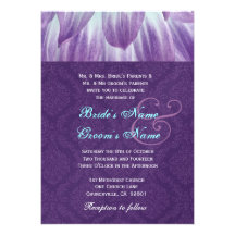 Aqua and Purple Flower Petals Wedding Metallic Personalized Announcement