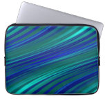 Aqua and royal blue wavy stripes laptop computer sleeve