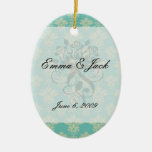 aqua and sage lovely damask pattern ornament