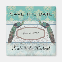 aqua and sage lovely peacock damask pattern magnets