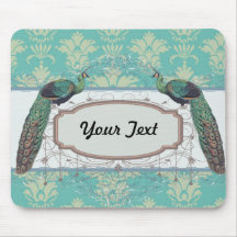 aqua and sage lovely peacock damask pattern mousepads