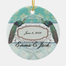 aqua and sage lovely peacock damask pattern christmas tree ornament