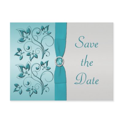 Aqua and Silver Quinceanera Save the Date Card by NiteOwlStudio