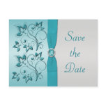 Aqua and Silver Quinceanera Save the Date Card postcards