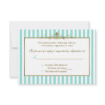 Aqua and White Stripes with Gold Scrolls RSVP Card