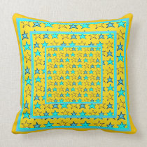 Aqua and Yellow Star Throw Pillow pillows
