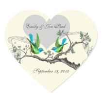 Aqua & Apple Green Vintage Birds Wedding Stickers