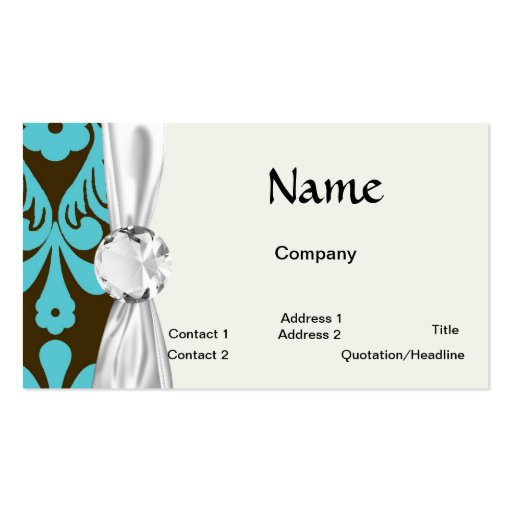 aqua aquamarine blue and brown swirl ornate damask business card