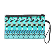 Aqua Aztec Pattern Wristlet Clutch