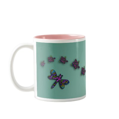 Aqua Batik Turtles & Dragonfly Mug by debinSC