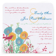 Aqua Beeswax Raspberry Wild Flower Bird Wedding Announcements