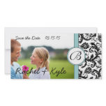 Aqua & Black Damask Save the Date Your Photo Photo Card Template