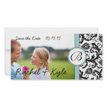 Aqua & Black Damask Save the Date Your Photo