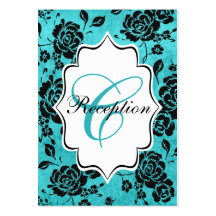 Aqua Black White Floral Damask Enclosure Card Business Card Templates