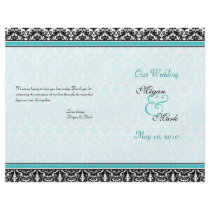 Aqua Blue and Black Damask Wedding Program