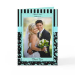 Aqua Blue and Black Stripe Photo Thank You Card