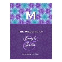 Aqua Blue and Royal Purple Wedding Program Personalized Announcements