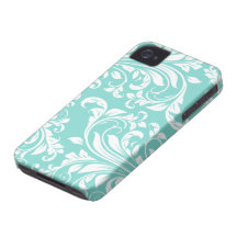 Aqua Blue and White Damasked Pattern iPhone 4 Covers