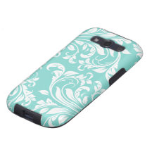 Aqua Blue and White Damasked Pattern Galaxy SIII Cover