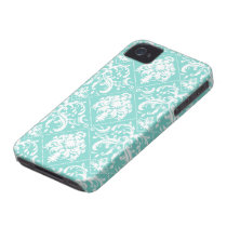 Aqua Blue and White Damasked Pattern Iphone 4 Cover