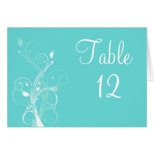 Aqua Blue and White Floral Table Number Card