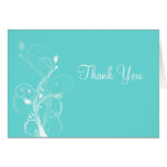 Aqua Blue and White Floral Thank You Card