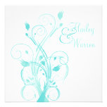 Aqua Blue and White Floral Wedding Invitation