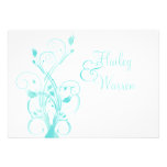 Aqua Blue and White Floral Wedding Invitation